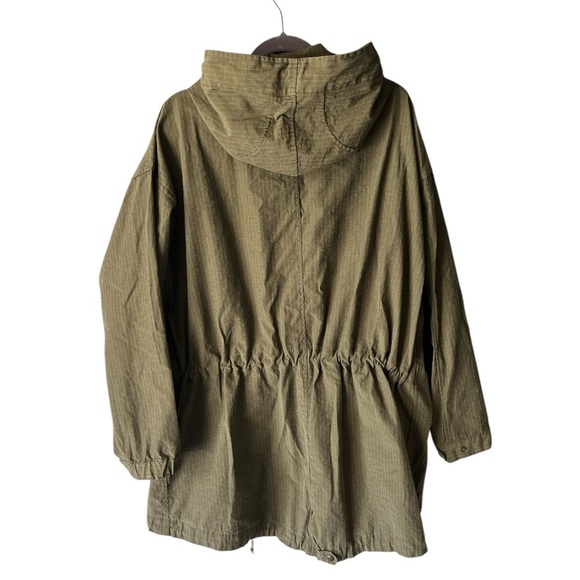 Eddie Bauer Hooded Striped Spring Fall Cotton Nylon Utility Rain Jacket M Green - Picture 4 of 10